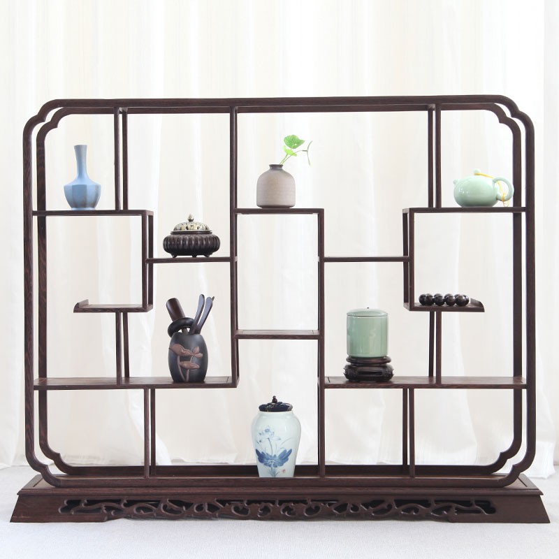 红木鸡翅木小博古架紫砂壶茶壶架子仿古中式多宝阁实木摆件展示架 - 图1