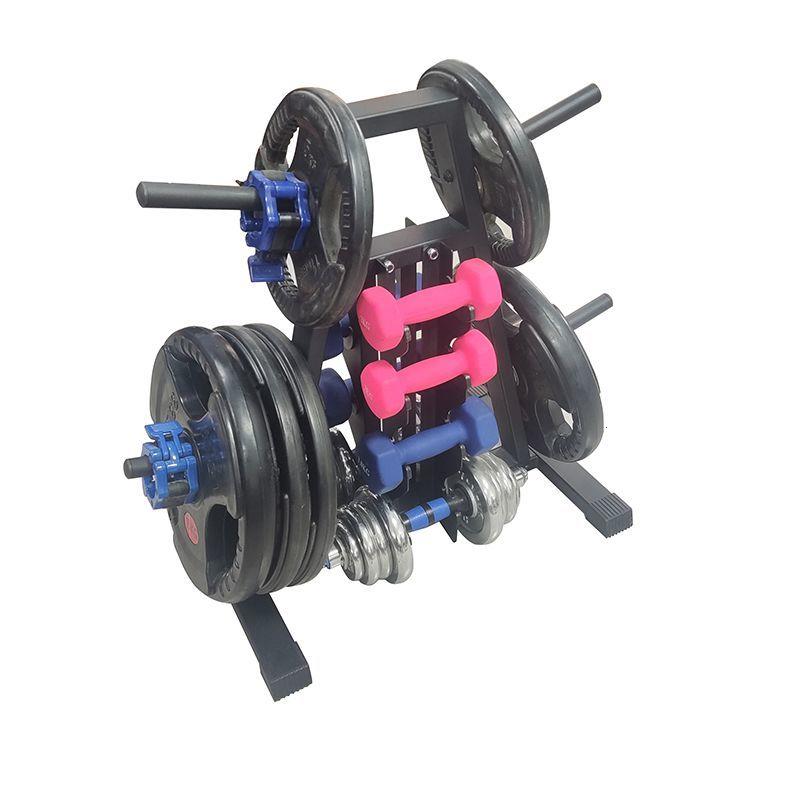 Barbell plate hanger with large and small holes for storage