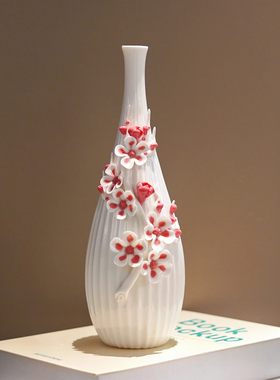 陶瓷手捏花仿真牡丹花插花花瓶家居装饰客厅玄关电视柜装饰摆件