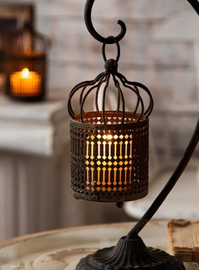 复古风金属客厅摆件蜡烛烛台灯美式咖啡厅桌面饰品婚纱摄影棚民宿