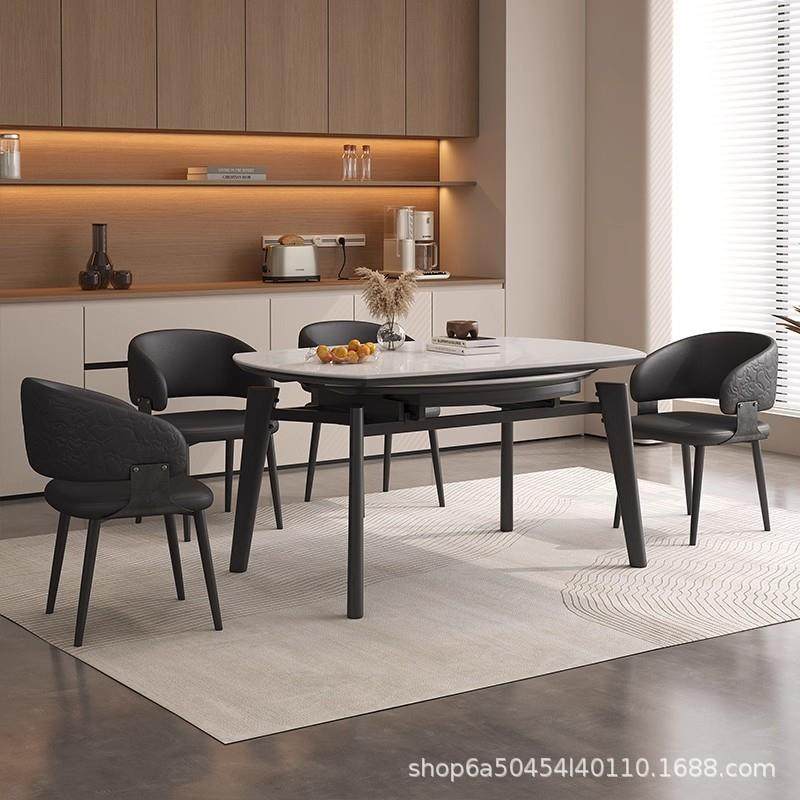 现代简约实木岩板餐桌椅组合家用小户型饭桌方圆两用型可伸缩圆桌,淘宝优惠券,粉丝福利购,淘宝优惠卷