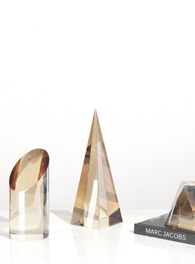 简约现代轻奢几何水晶茶色软装饰品样板房间售楼处家X居玄关柜摆