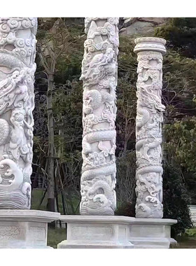 寺庙广场石龙柱学校雕塑文化柱 园林十二生肖浮雕青石柱盘龙柱