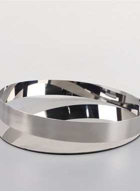 现代简约北欧轻奢钛黑圆形开口托盘摆件样板房售楼处软装饰品摆设