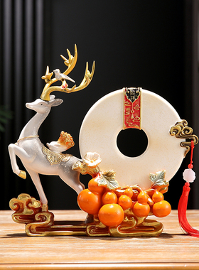事事如意鹿摆件柿子乔迁新居客厅玄关酒柜电视柜家居新中式装饰品