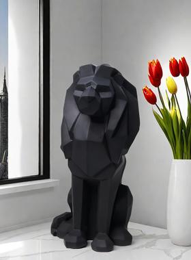 北欧几何狮子摆件创意树脂工艺品家居客厅办公室样板房装饰品