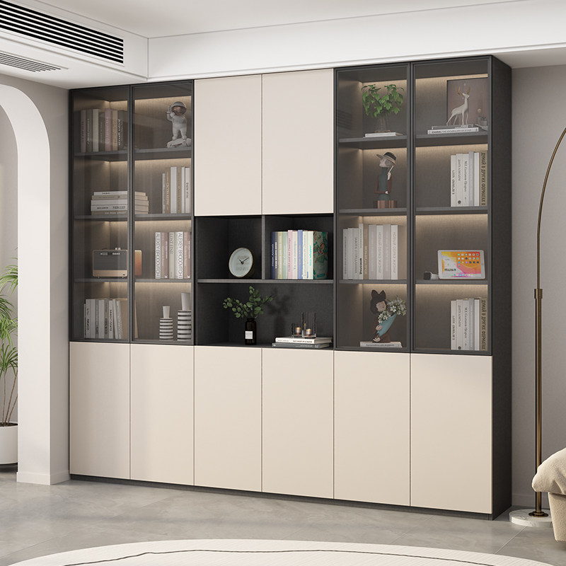 实木书柜玻璃门书架组合柜防尘客厅一体家用定制整体落地展示柜子,淘宝优惠券,粉丝福利购,淘宝优惠卷