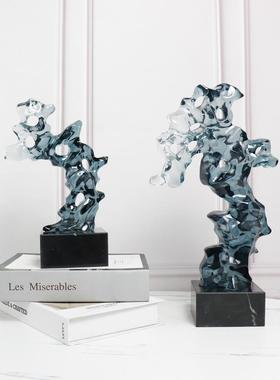 新中式创意透明太湖石雕塑摆件样板间售楼处家具客厅书房样板间