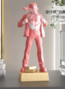 国潮肌肉财神爷创意摆件客厅玄关家用装饰品办公室开业乔迁礼品