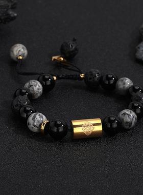 DH7几何火山石黑曜石情侣手串