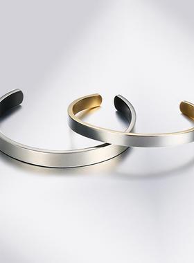 DH7拼色简约钛钢情侣开口手镯