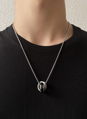 王一博同款DH7双环项链男钛钢