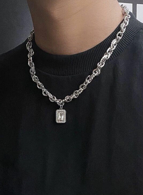 DH7宝石吊坠项链男/女钛钢