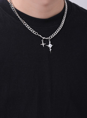 DH7方钻星芒十字架钛钢项链女款轻奢小众高级感毛衣链秋冬男配饰