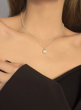 极速叠戴双层珍珠项链o女夏2023年新款潮轻奢小众设计感精致日韩