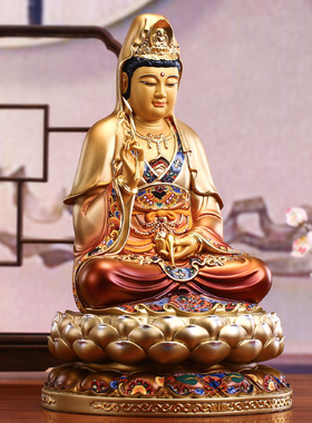 极速纯铜彩绘观音佛n像家用佛堂南海观世音菩萨像娑婆三圣西方三