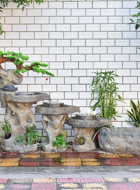 极速大型假山流水摆m件循环水系景观阳台花园庭院喷泉鱼池石磨门