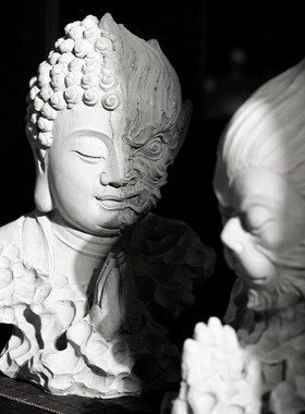 创意水泥佛像佛头孙悟空人物摆件流水盆景摆设鱼缸造景沉水装饰品