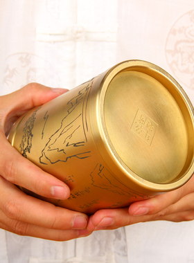 大号铜百福笔筒摆件   实心铜笔筒摆件配实木底座 量大可订做图案