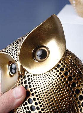 创意金色猫头鹰摆件现代简约办公室书房客厅装饰品摆件树脂工艺品