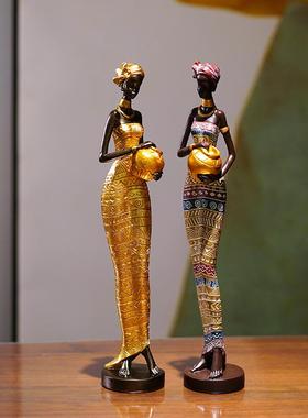 复古非洲黑人妇女摆件创意家居艺术人物雕塑样板房玄关电视柜装饰