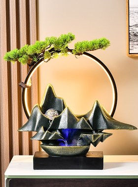 现代轻奢简约流水喷泉摆件客厅办公室玄关电视柜T装饰开业乔迁送