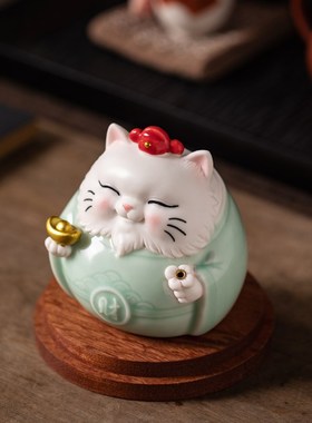 招财陶瓷c猫摆件创意可爱猫咪吉祥物家居办公桌面装饰工艺品礼品