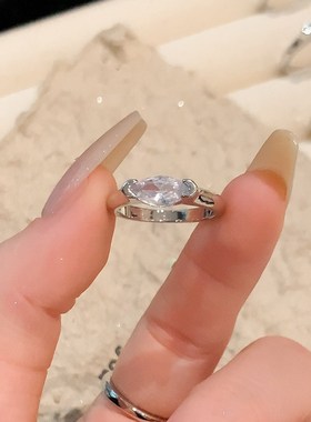 菱形马眼钻锆石戒指女小众设计素圈戒指女轻奢高级感尾戒女小指环