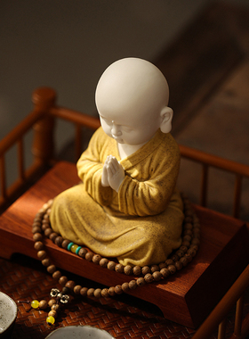 创意陶瓷人物可爱小和尚禅意摆件茶室茶空间茶桌T面装饰品茶道摆