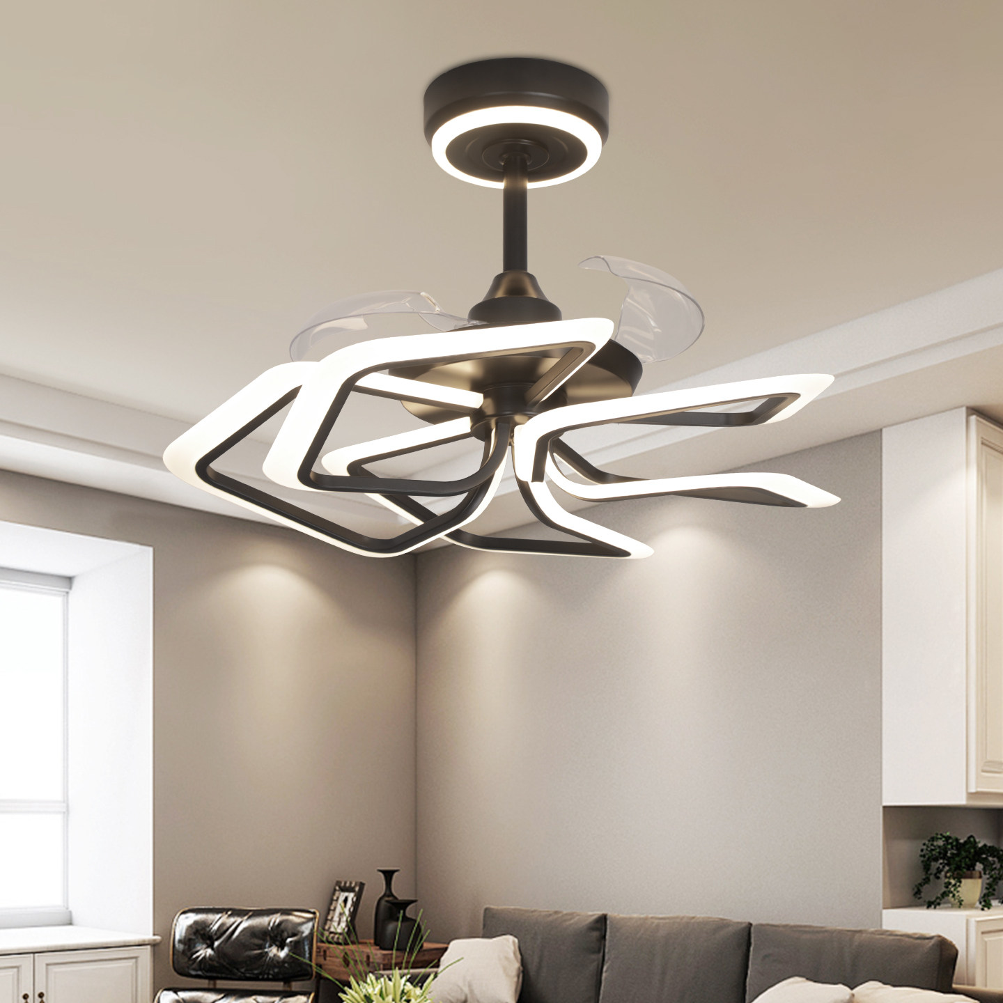 新款原创三色变光智能语音控制餐厅隐形风扇灯客厅隐形吊扇灯,淘宝优惠券,粉丝福利购,淘宝优惠卷