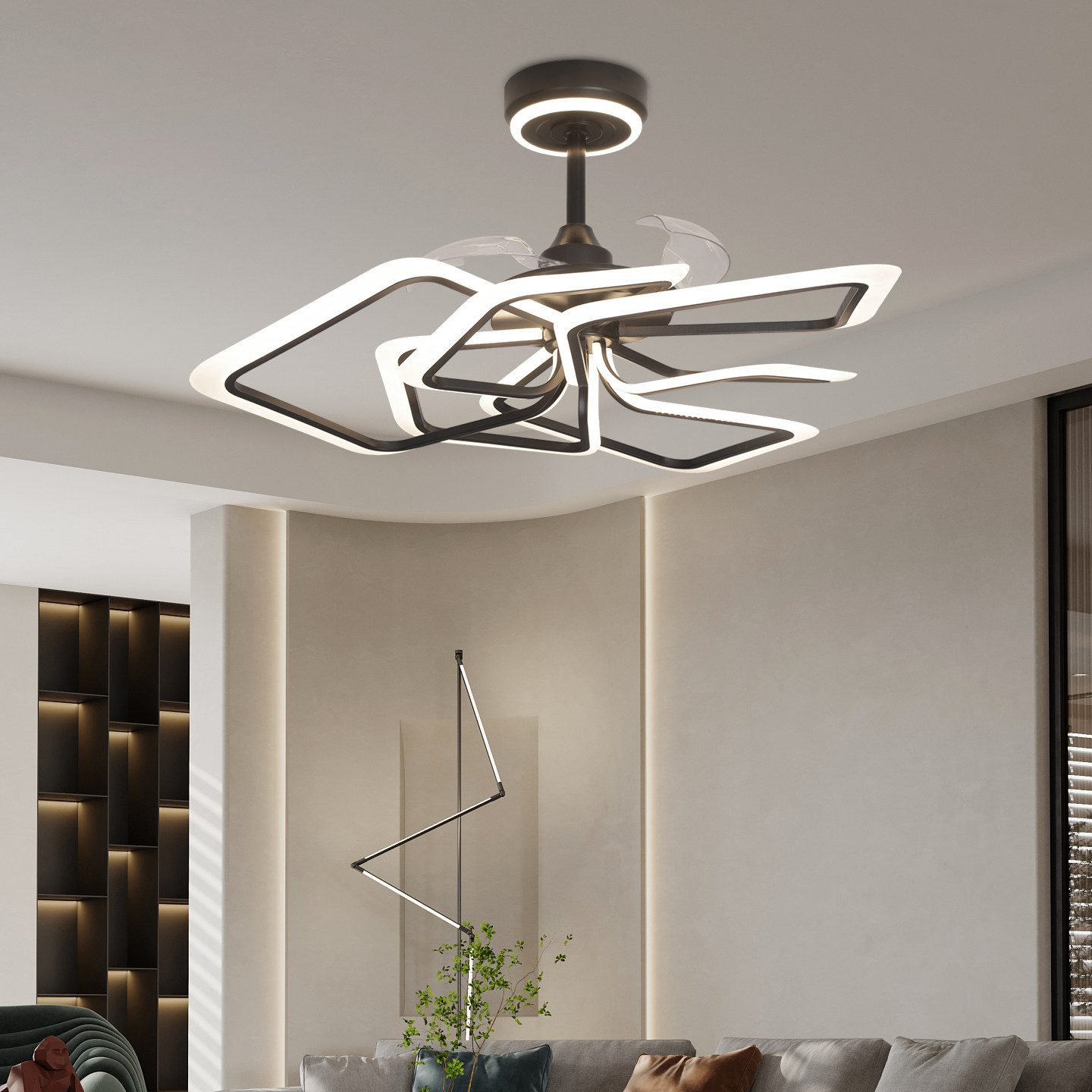 新款原创三色变光智能语音控制餐厅隐形风扇灯客厅隐形吊扇灯,淘宝优惠券,粉丝福利购,淘宝优惠卷