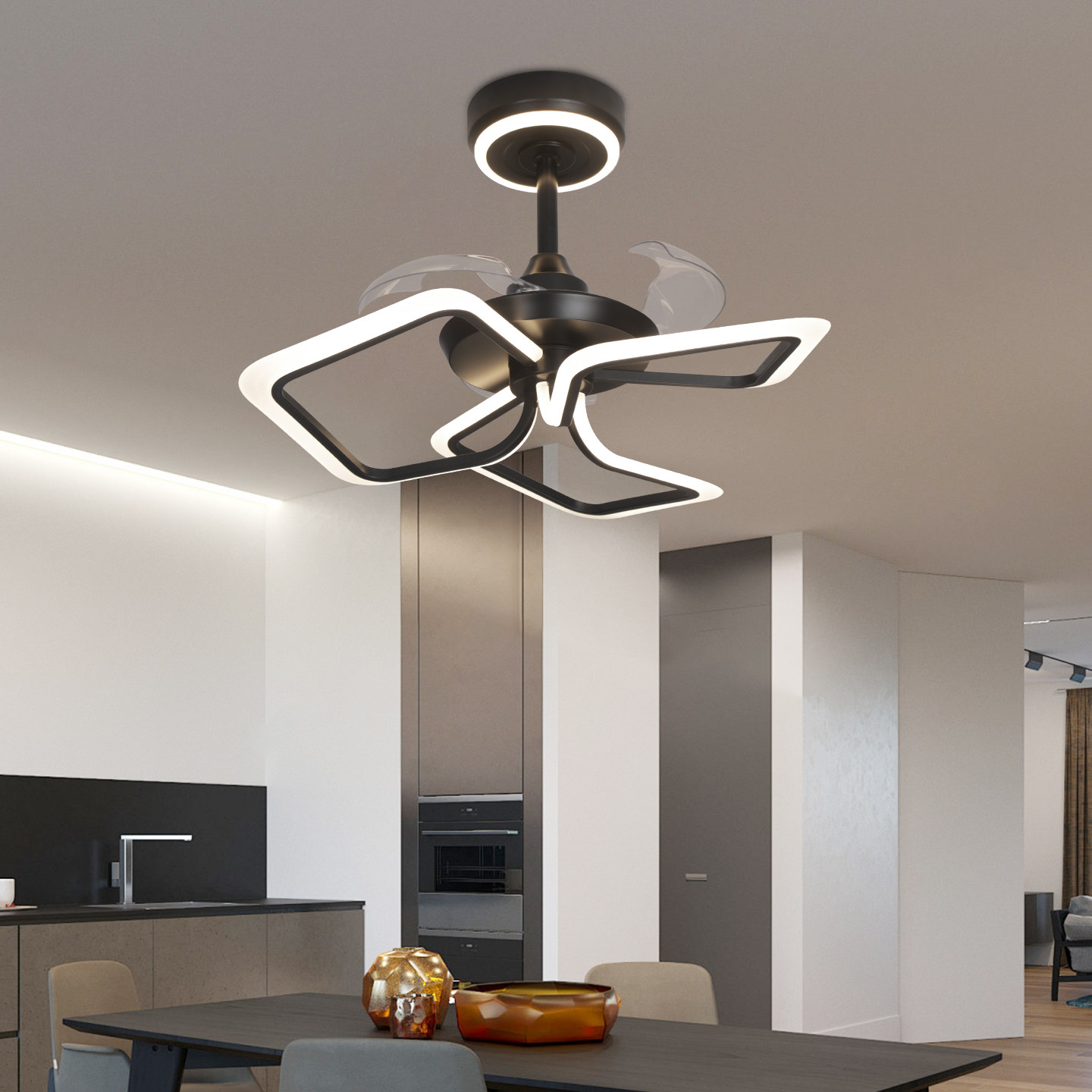 新款原创三色变光智能语音控制餐厅隐形风扇灯客厅隐形吊扇灯,淘宝优惠券,粉丝福利购,淘宝优惠卷