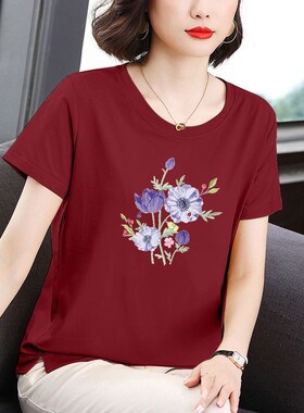 T恤女短袖2024夏新款韩版妈妈装宽松半袖体O恤大码上衣夏显瘦减龄