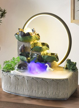 新中式荷叶流水摆件风水轮装饰客厅办公室桌面循环水造景乔迁礼物