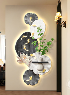 中古风九鱼图玄关走廊过道挂画