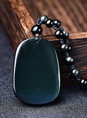 天然彩虹眼黑曜石麒麟吊坠