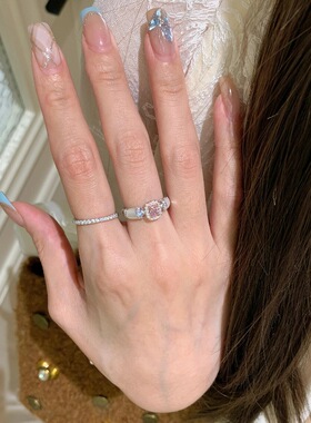 Vintage高级感白贝粉钻方糖戒指