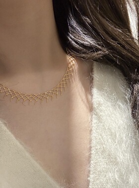 法式轻奢蕾丝豆豆编织网状项链