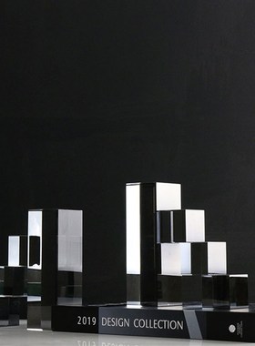 北欧现代简约阶梯水晶书档书立摆件 书房玄关卧室样板间轻奢饰品