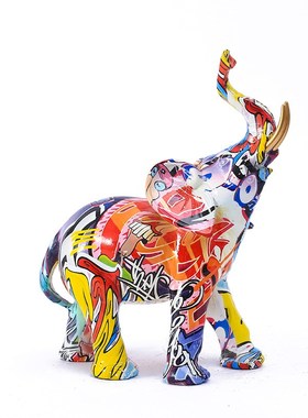 北欧炫彩大象摆件客厅玄关电视柜酒柜I装饰品欧式家居树脂工艺品