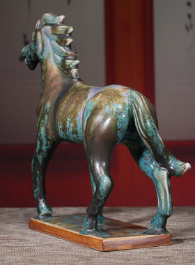 禹州神垕钧瓷马到成功玄关装饰品电视柜陶瓷家居客厅摆件工艺品