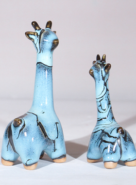 河南神垕镇精品钧瓷器摆件装饰品可爱长颈鹿半手工窑变釉送礼盒装
