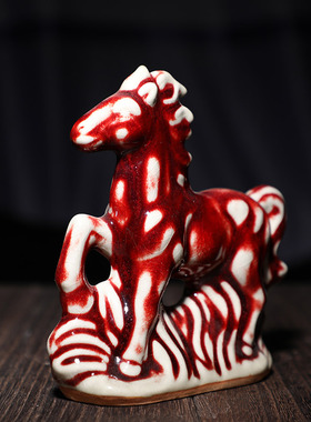 钧瓷小马桌面小摆件陶瓷礼品中式复古客厅家居装饰品桌面车载摆设