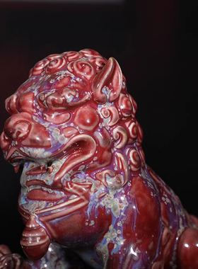 钧瓷摆件家居守门镇宅白伟峰大师手作珍藏狮子一对河南禹州神垕