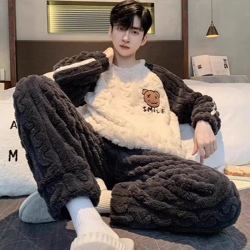 男式睡衣冬季加厚加绒中男法兰绒家居服男套头珊瑚绒套装,淘宝优惠券,粉丝福利购,淘宝优惠卷