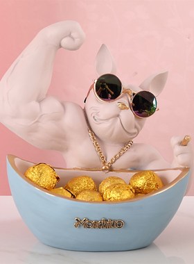 麒麟臂劫财肌肉狗玄关钥匙收纳摆件店铺前台网红招财装饰开业礼品