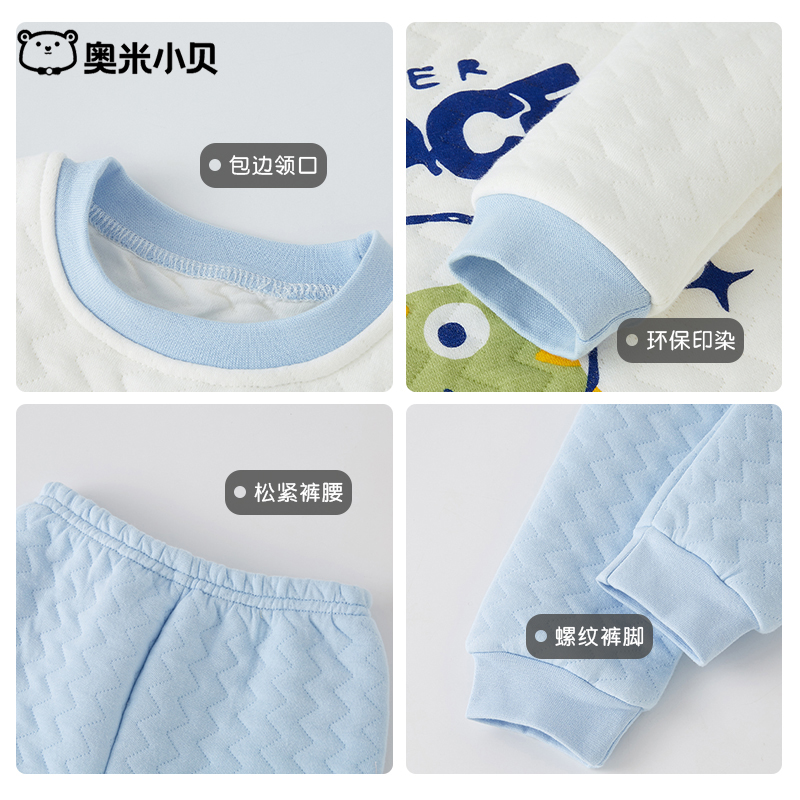 奥米小贝2024冬新款女童卡通套头保暖套装中大儿童夹棉舒适家居服
