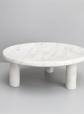 新中式大理石圆形黑色果盘托盘摆件样板房售楼部卧室书房客厅饰品