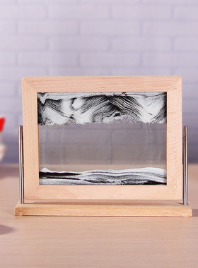 翻转式玻璃流沙画摆件解压榉木办公室客厅创意家居现在简约工艺品