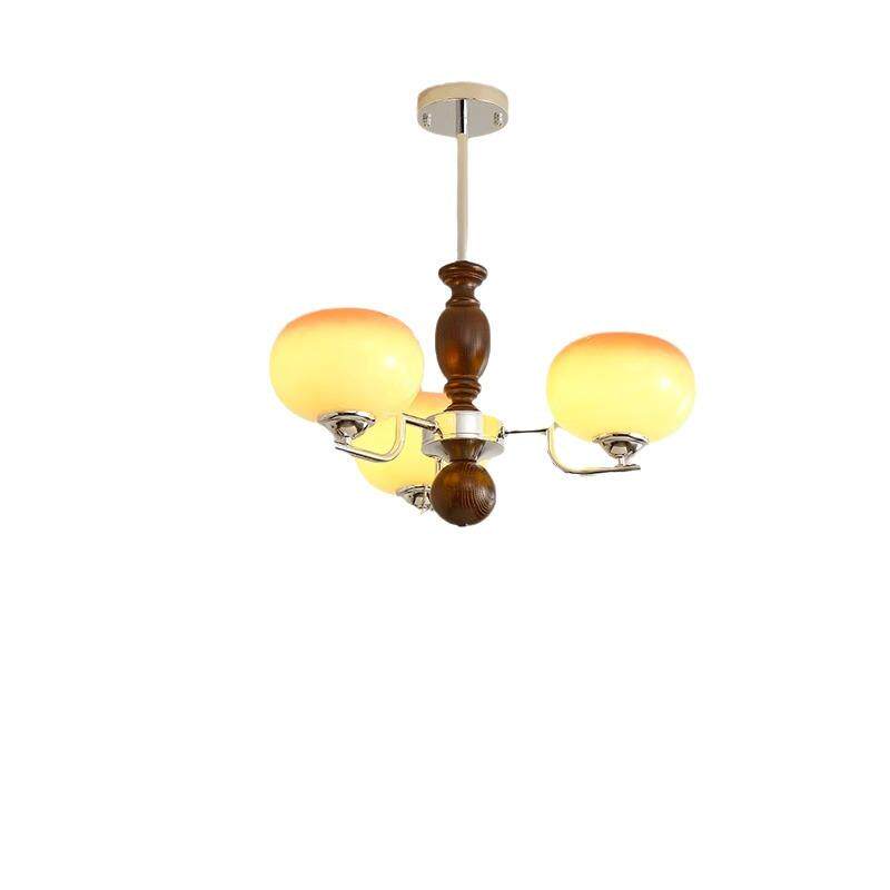 美式中古客厅柿子吊灯奶油焦糖色实木餐厅法式复古书房卧室护眼灯 - 图3